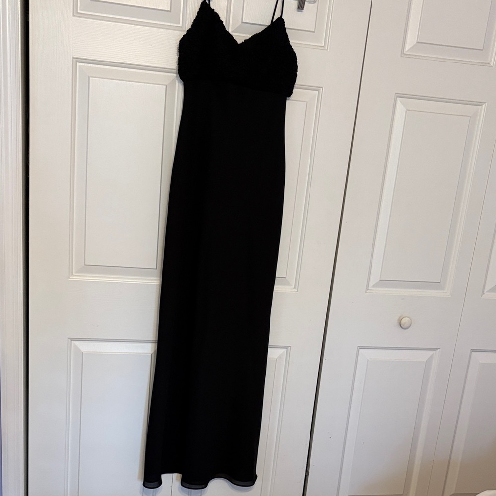 Betsy & Adam Black Spaghetti Strap Prom Dress